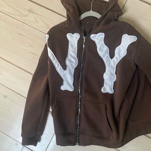 Brown kids New York style zip up hoodie